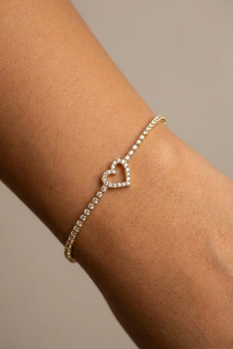 Taşlı Kalp Model Gold Altın Kaplama Su Yolu Bileklik