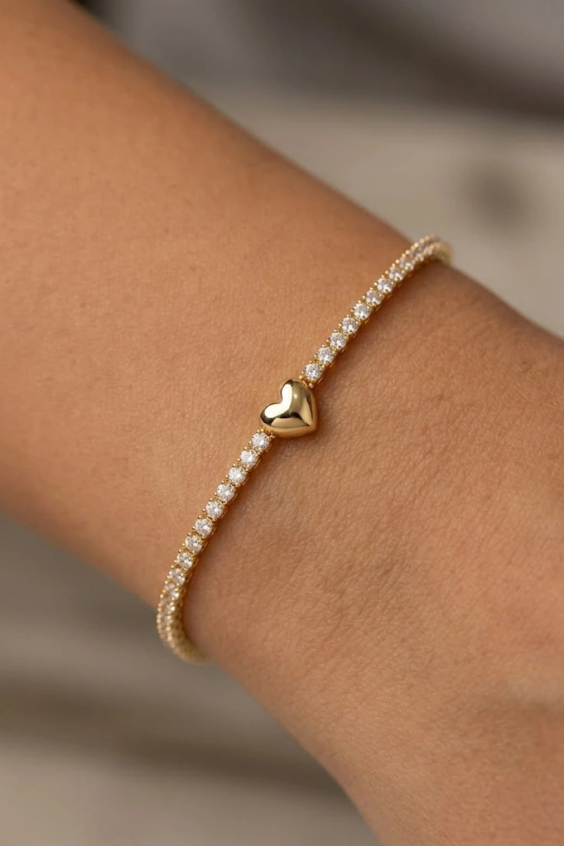 Düz Kalp Model Gold Altın Kaplama Su Yolu Bileklik
