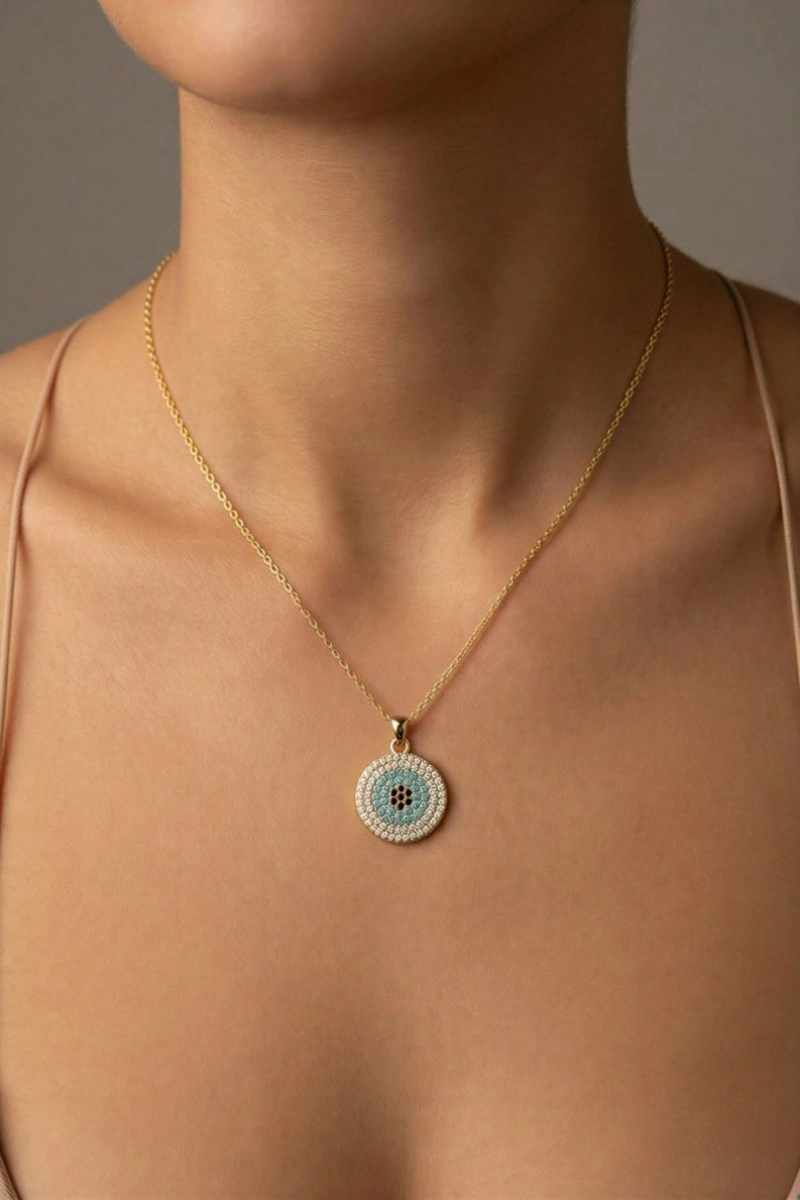 Mavi Göze Model Zarif Gold Altın Kaplama Kolye