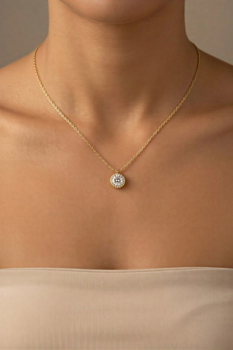 Halka Elmas Model Zarif Gold Altın Kaplama Kolye