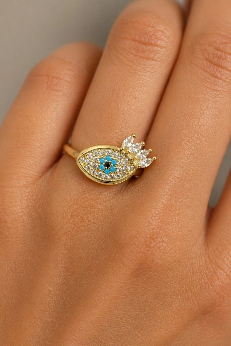 Taşlı Kirpik Model Gold Altın Kaplama Yüzük