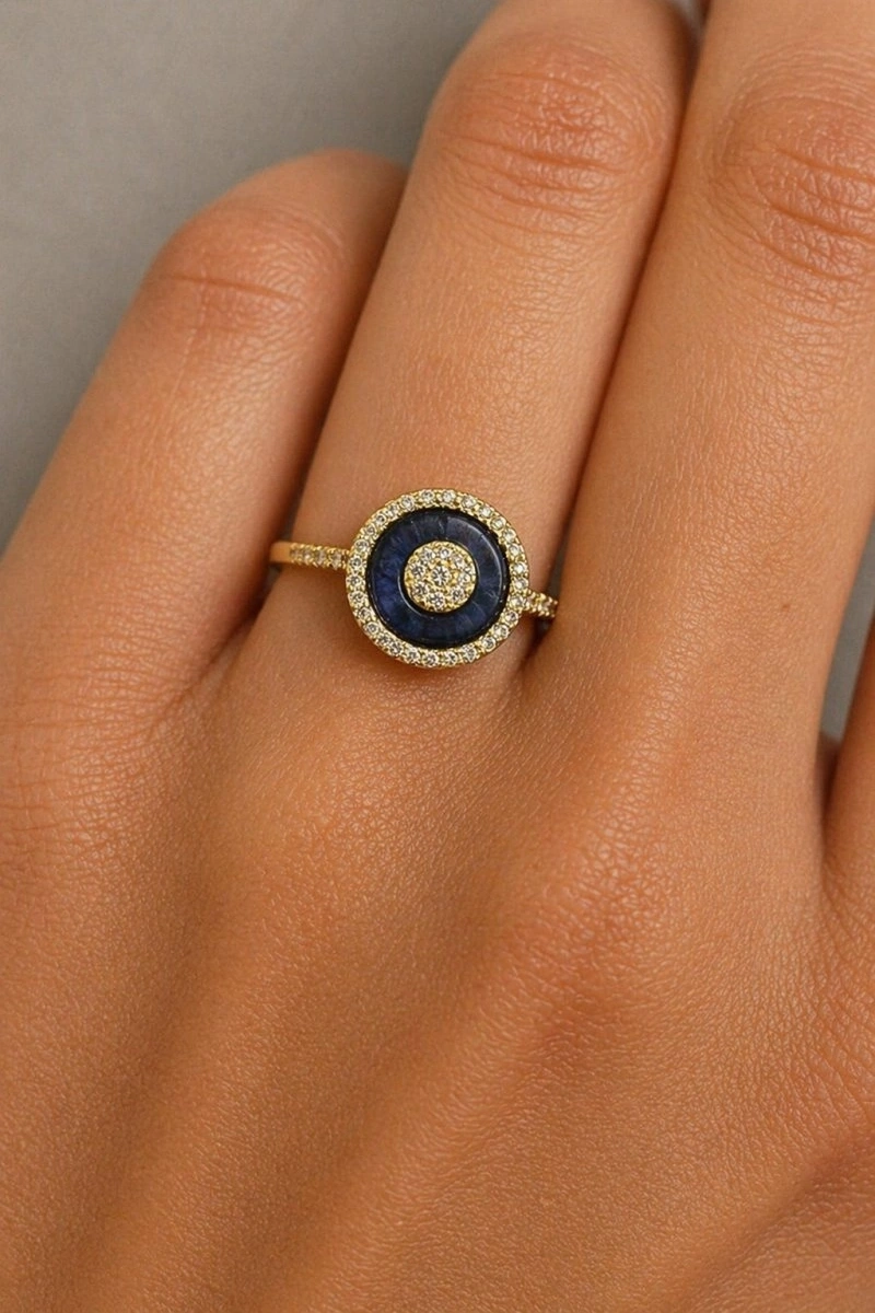 Lacivert Halka Model Gold Altın Kaplama Yüzük