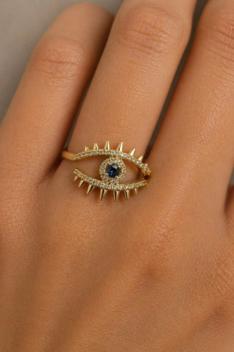 Mavi Göz Model Gold Altın Kaplama Yüzük