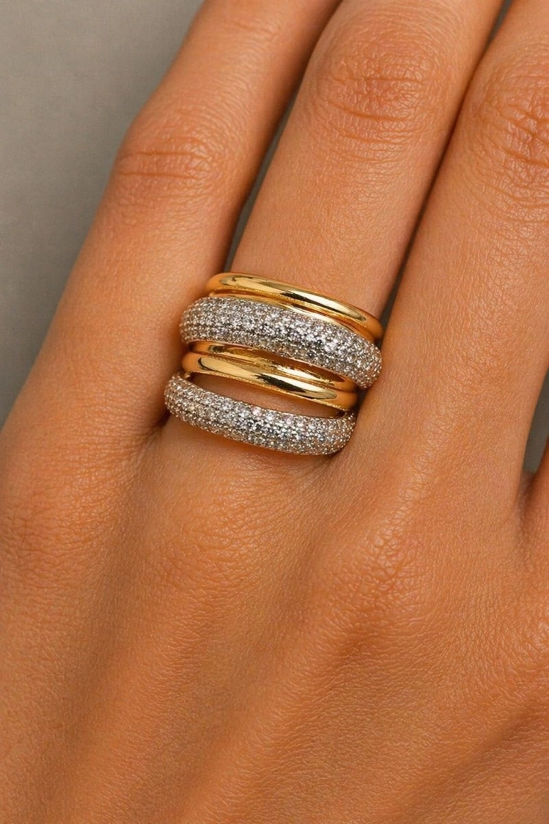 Dört Sıra Model Gold Altın Kaplama Yüzük