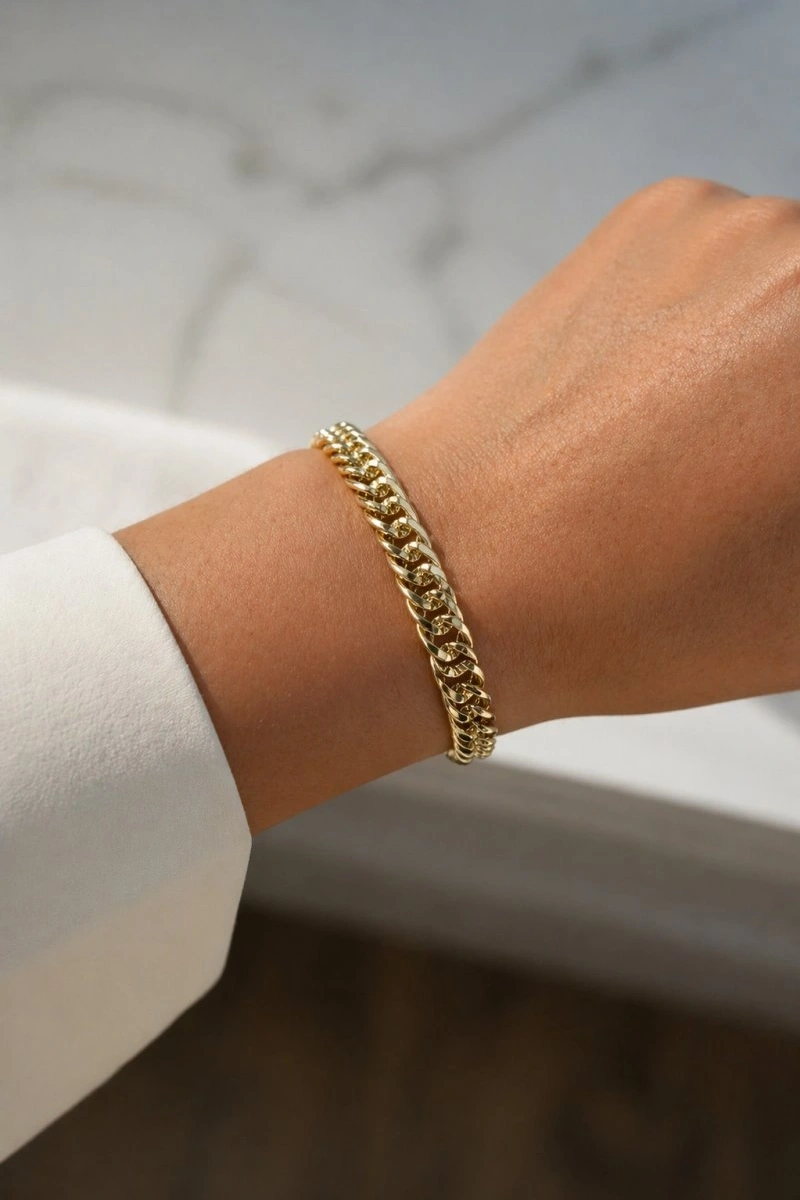 Kalın Ezik Bağlı Gold Altın Kaplama Bileklik