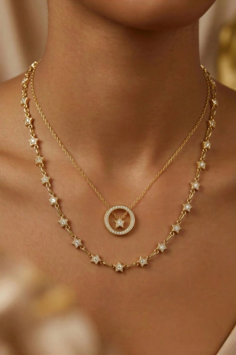 Yıldız Model Gold Altın Kaplama Kolye Kombin