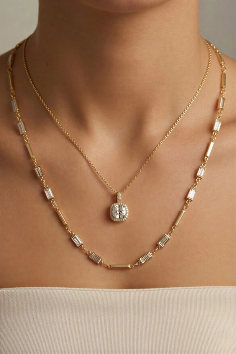 Baget Model Gold Altın Kaplama Kolye Kombin