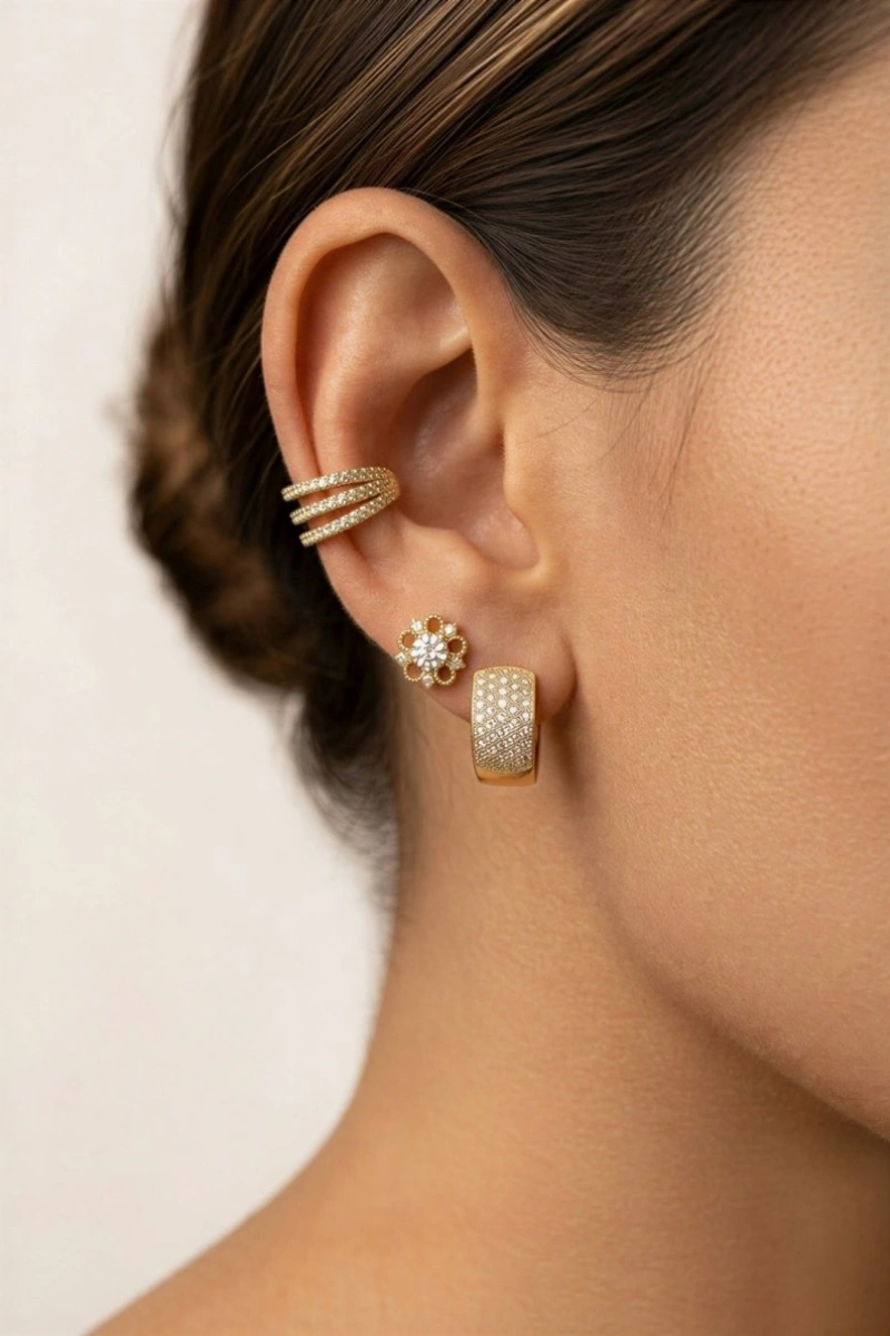 Kalın Taş Model Küpe Kombin