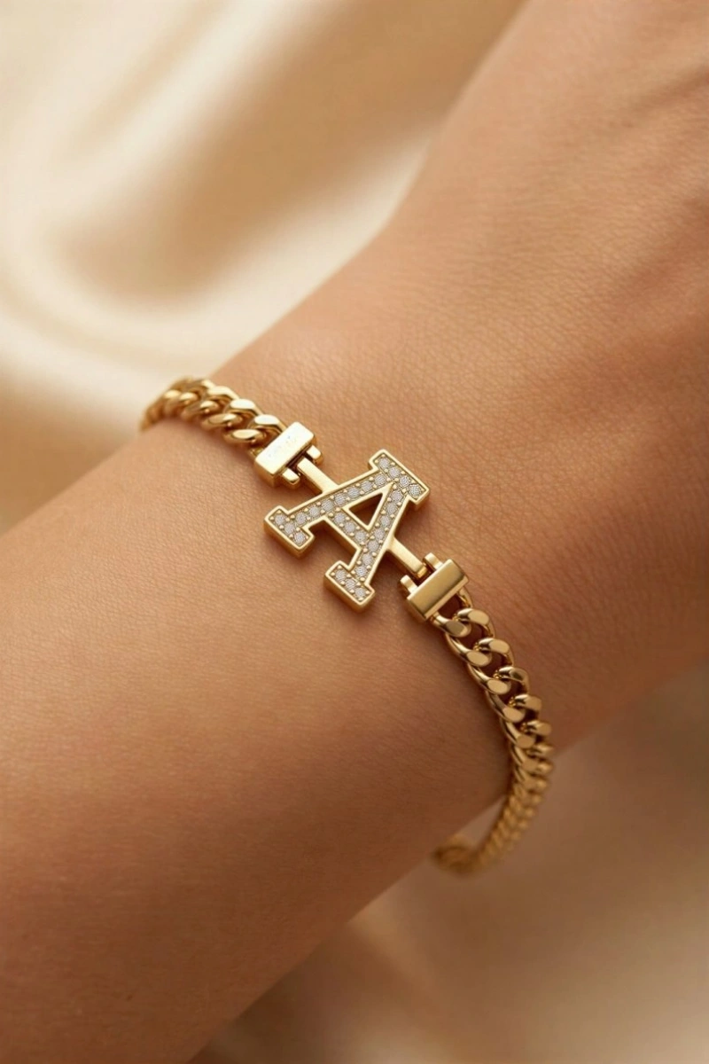 A Harf Oval Zincir Altın Kaplama Bileklik