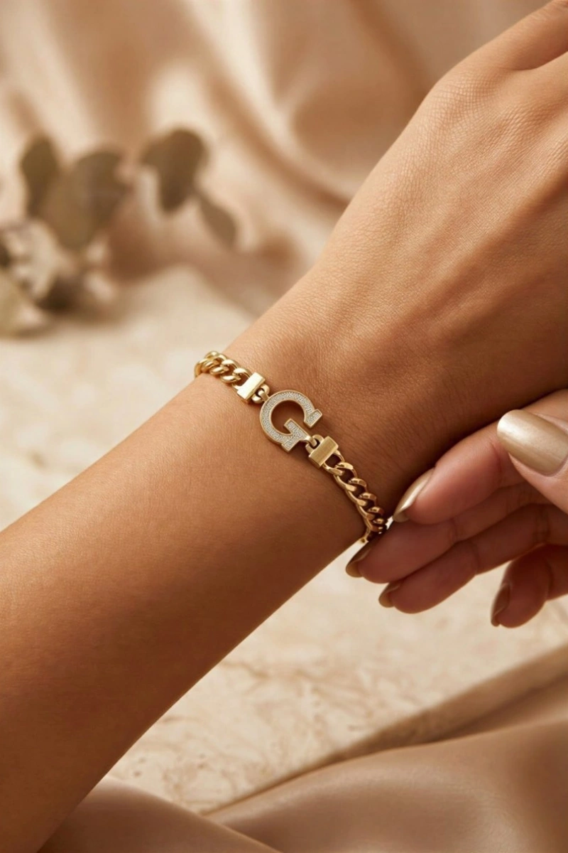 G Harf Oval Zincir Altın Kaplama Bileklik