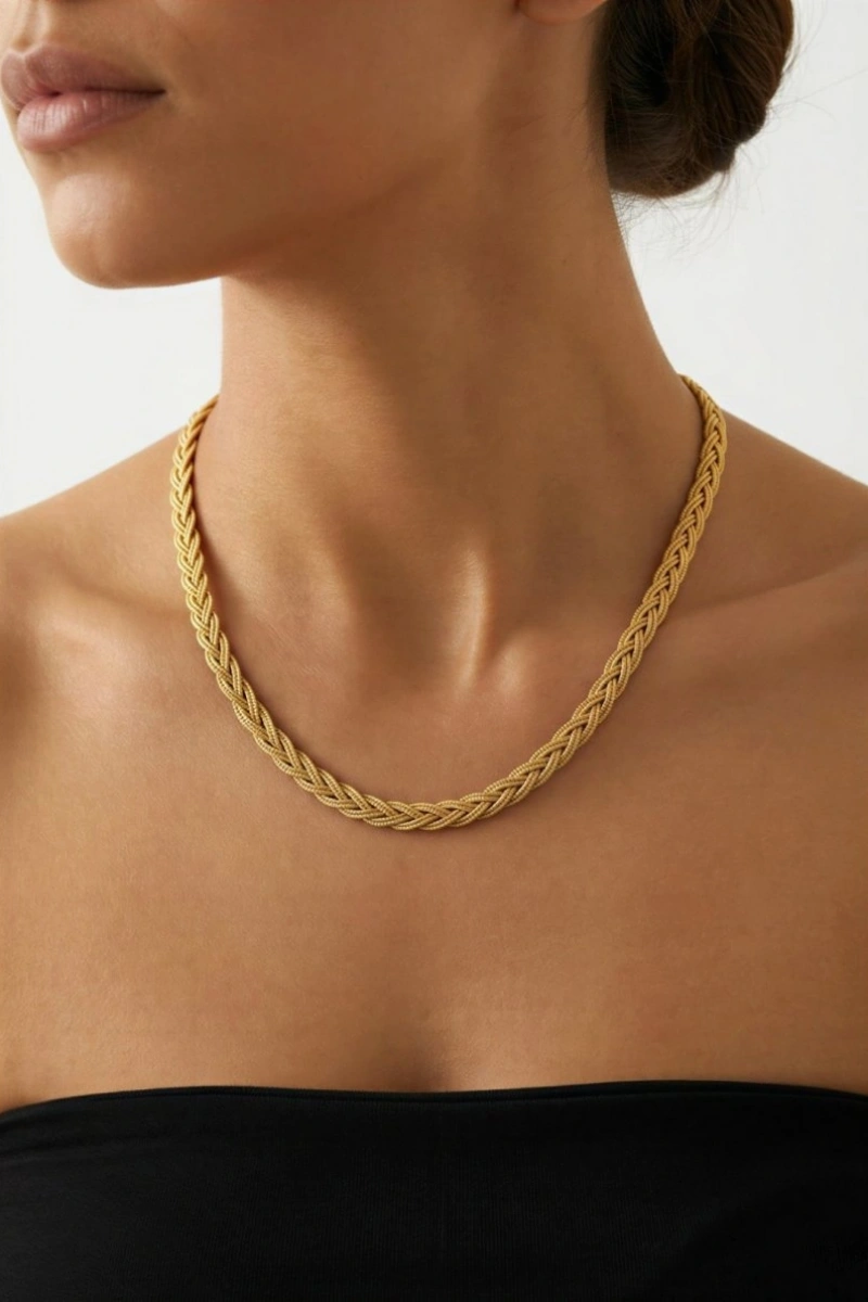 Hasır Geçme Model Gold Altın Kaplama Kuyumcu Kolye