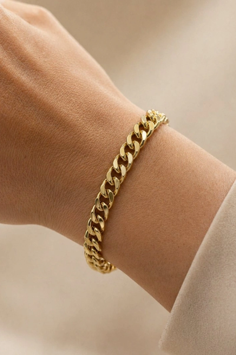 İnce Ezik Bağlı Model Gold Altın Kaplama Bileklik