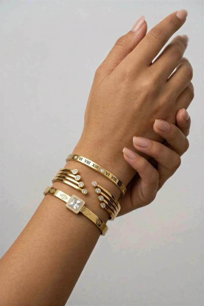 Zikzak Model Kalın Taş Detay Çelik Kombin