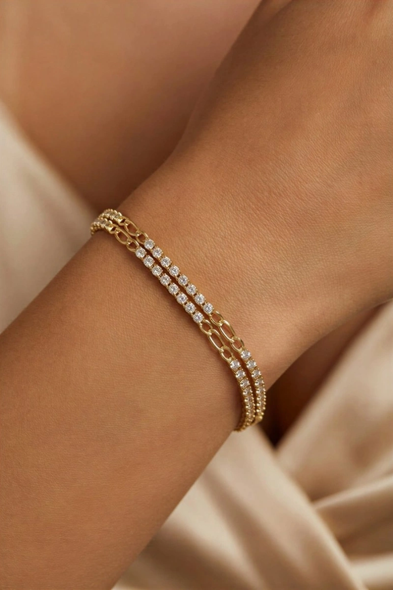 Ezik Bağlı  Su Yolu Model Gold Altın Kaplama Bileklik