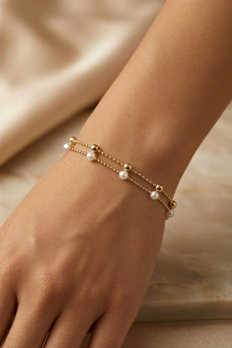 İnci Dorika Model Gold Altın Kaplama Bileklik