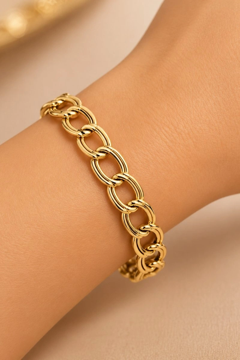 Düz Galaksi Model Gold Altın Kaplama Bileklik