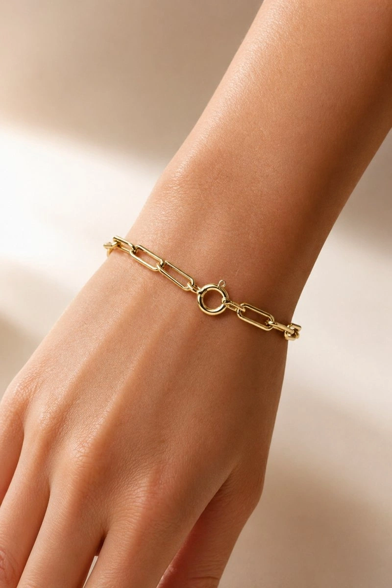 Dümen Kilit Dikdörtgen Model Gold Altın Kaplama Bileklik