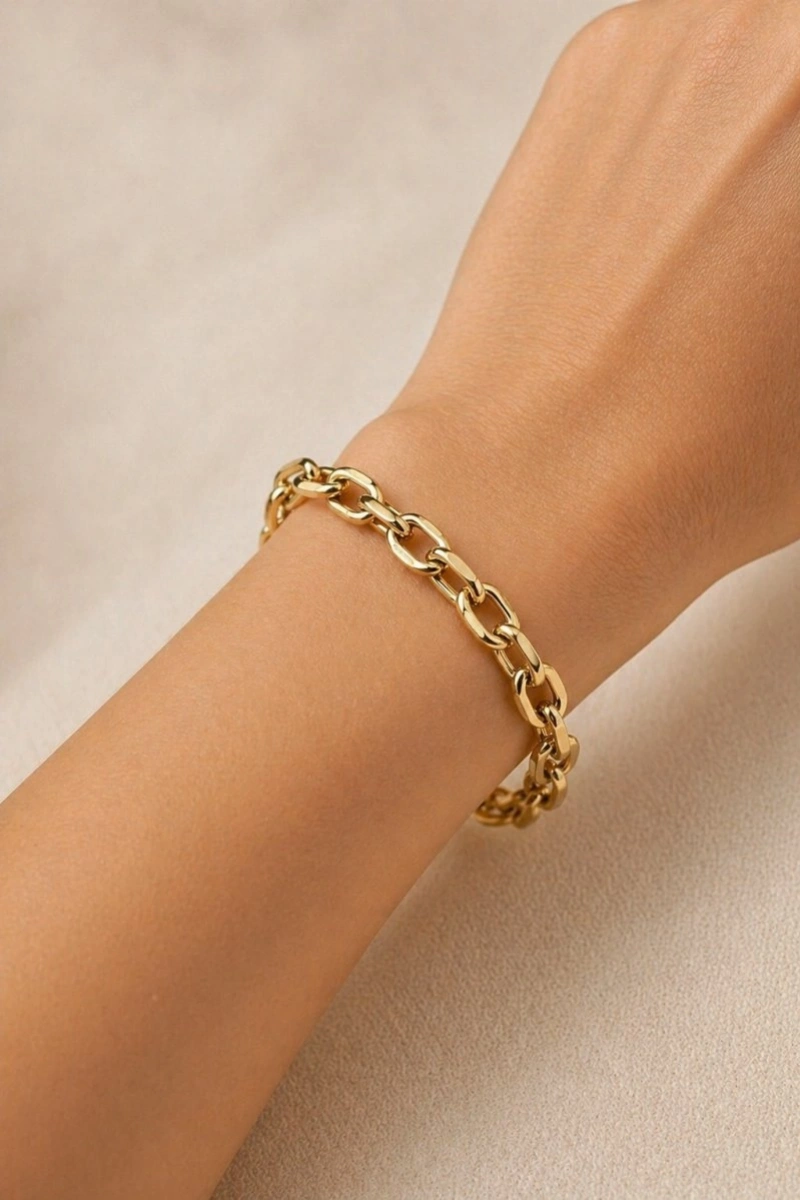 Köşeli Halka Model Gold Altın Kaplama Bileklik