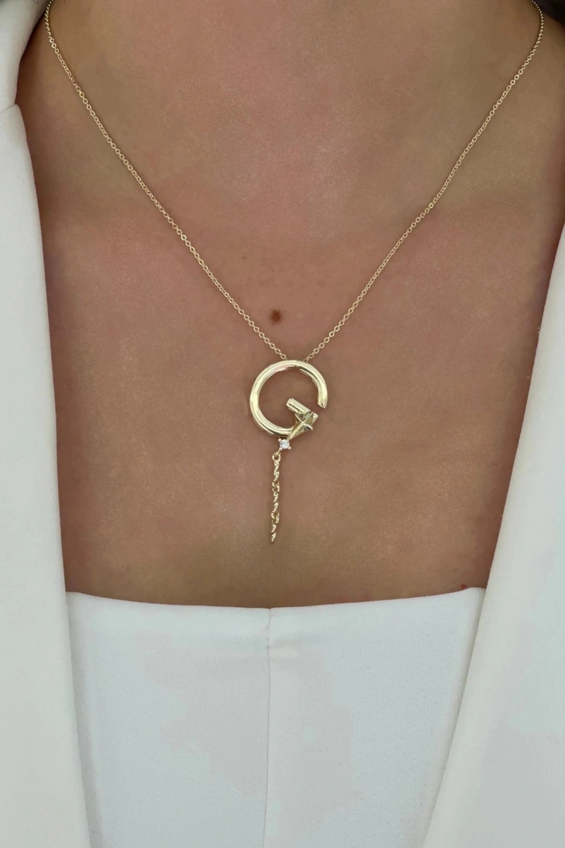 Sallantı Model G Harf Detay Gold Altın Kaplama Kolye
