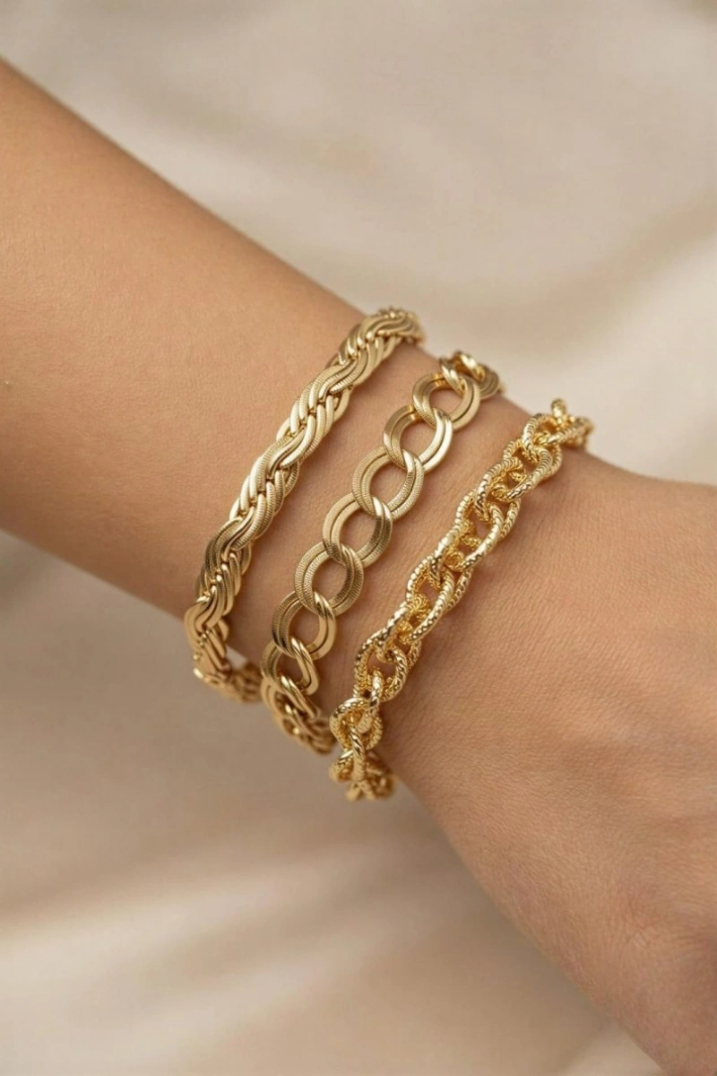 Sarmal Model Gold Altın Kaplama Bileklik Kombin