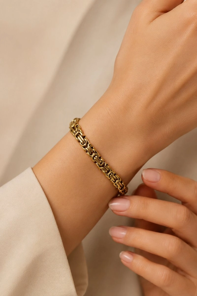 İnce Chain Model Gold Altın Kaplama Bileklik