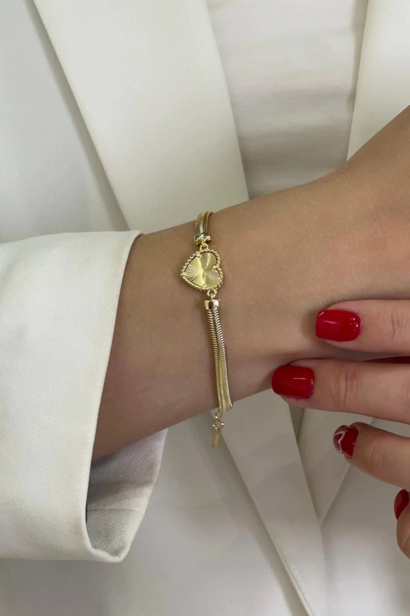 Boru Zincir Kalp Model Gold Altın Kaplama Bileklik