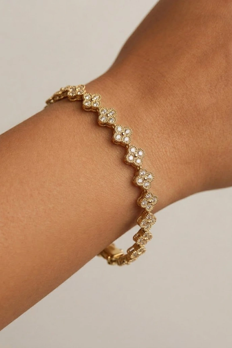 Gold Yonca Model Gold Altın Kaplama Bileklik