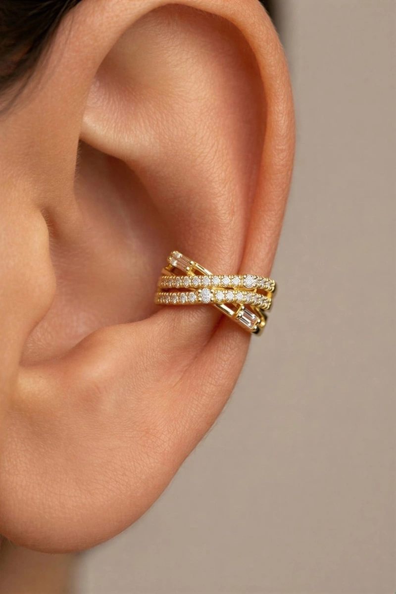 Nehir Model Gold Altın Kaplama Ear Cuff