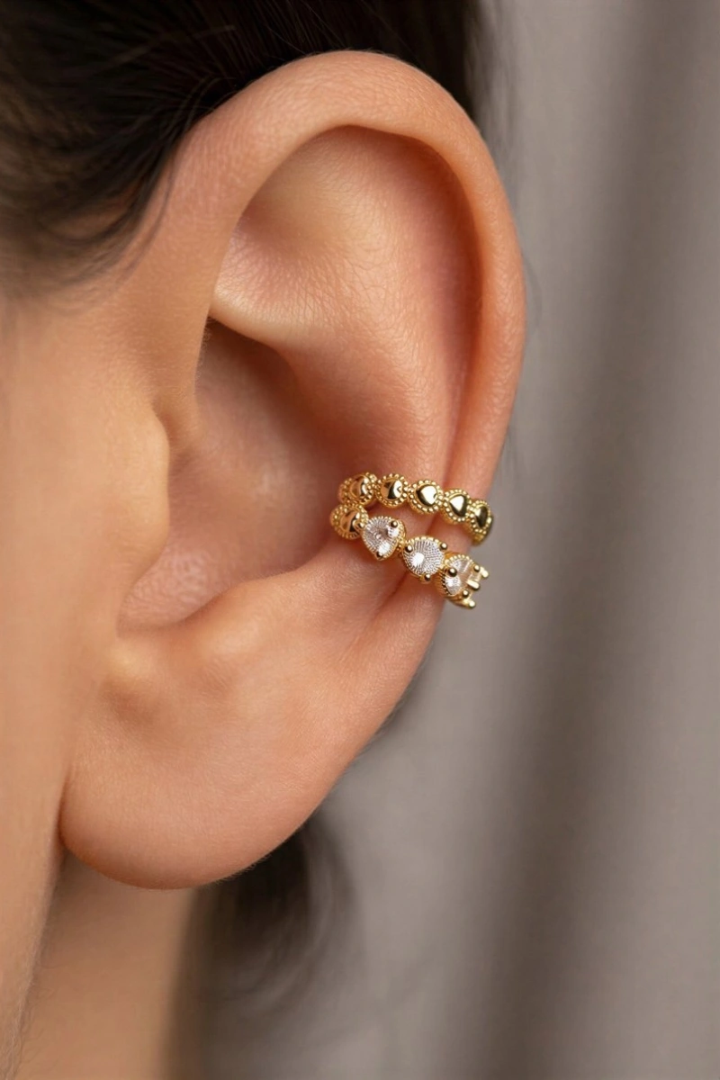 Kalp Model Gold Altın Kaplama Ear Cuff