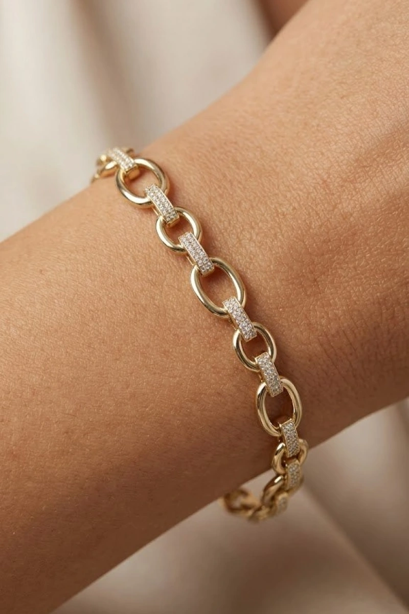 Taşlı Halka Model Gold Altın Kaplama Bileklik