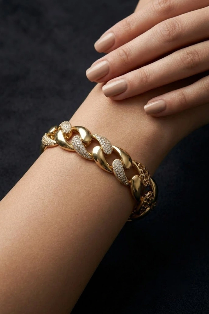 Damla Taş Model Gold Altın Kaplama Bileklik