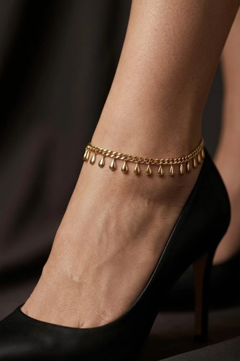 Sarkıt Damla Model Gold Altın Kaplama Halhal