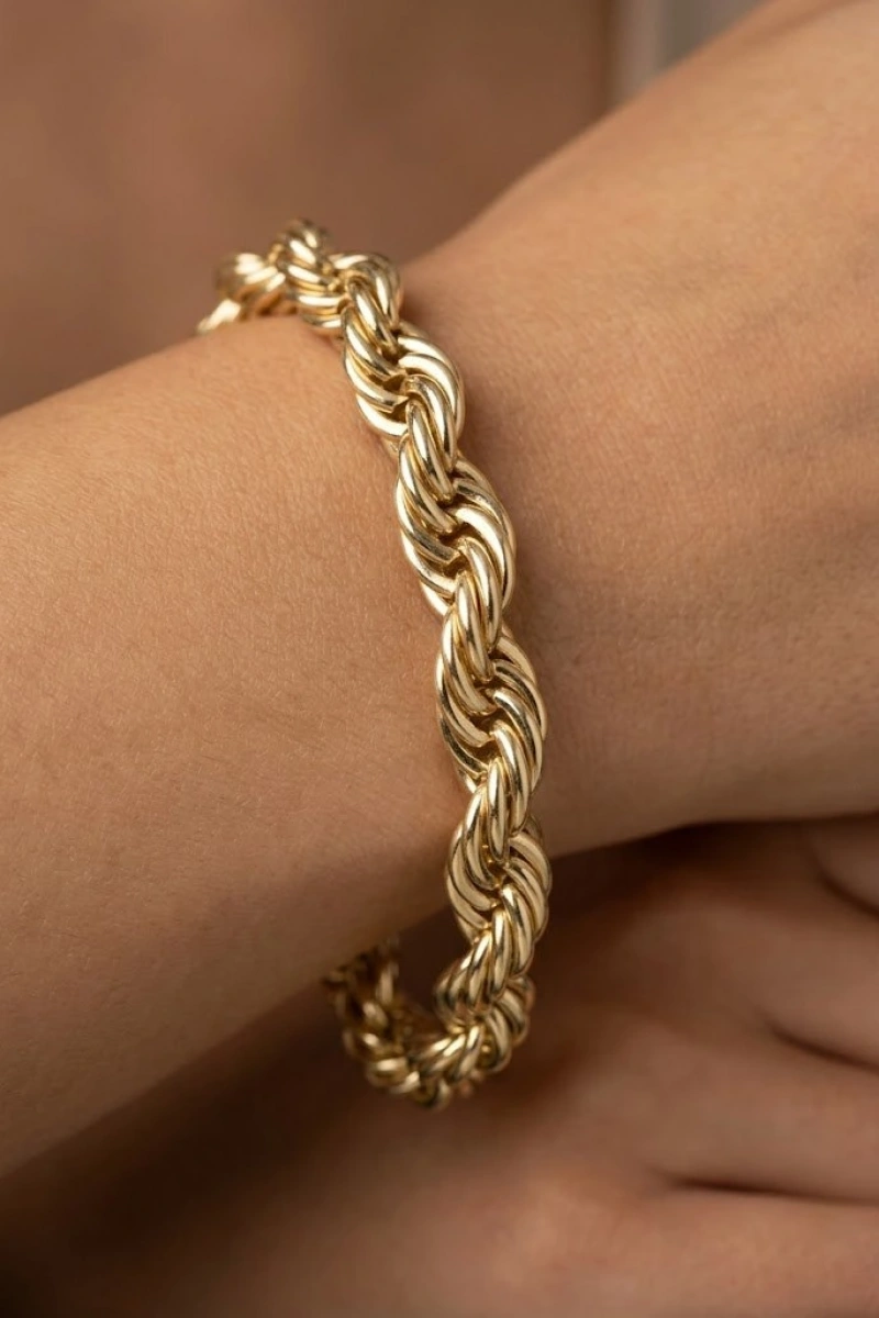 Kalın Burgu Model Gold Altın Kaplama Bileklik