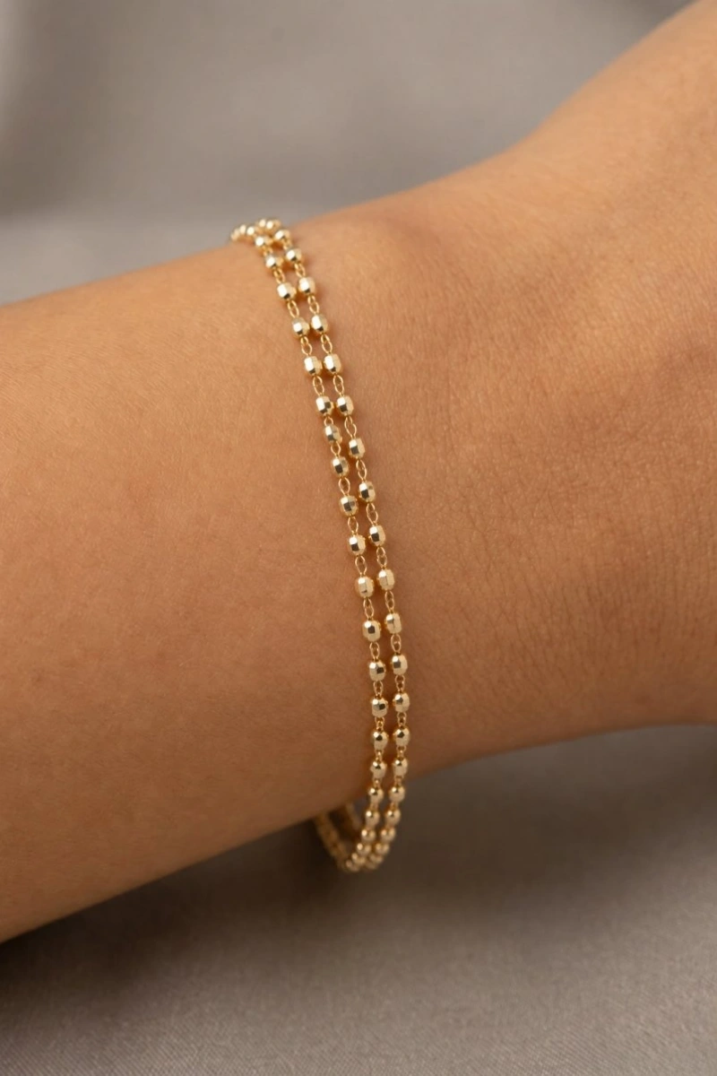 Çift Sıra Dorika Model Gold Altın Kaplama Bileklik