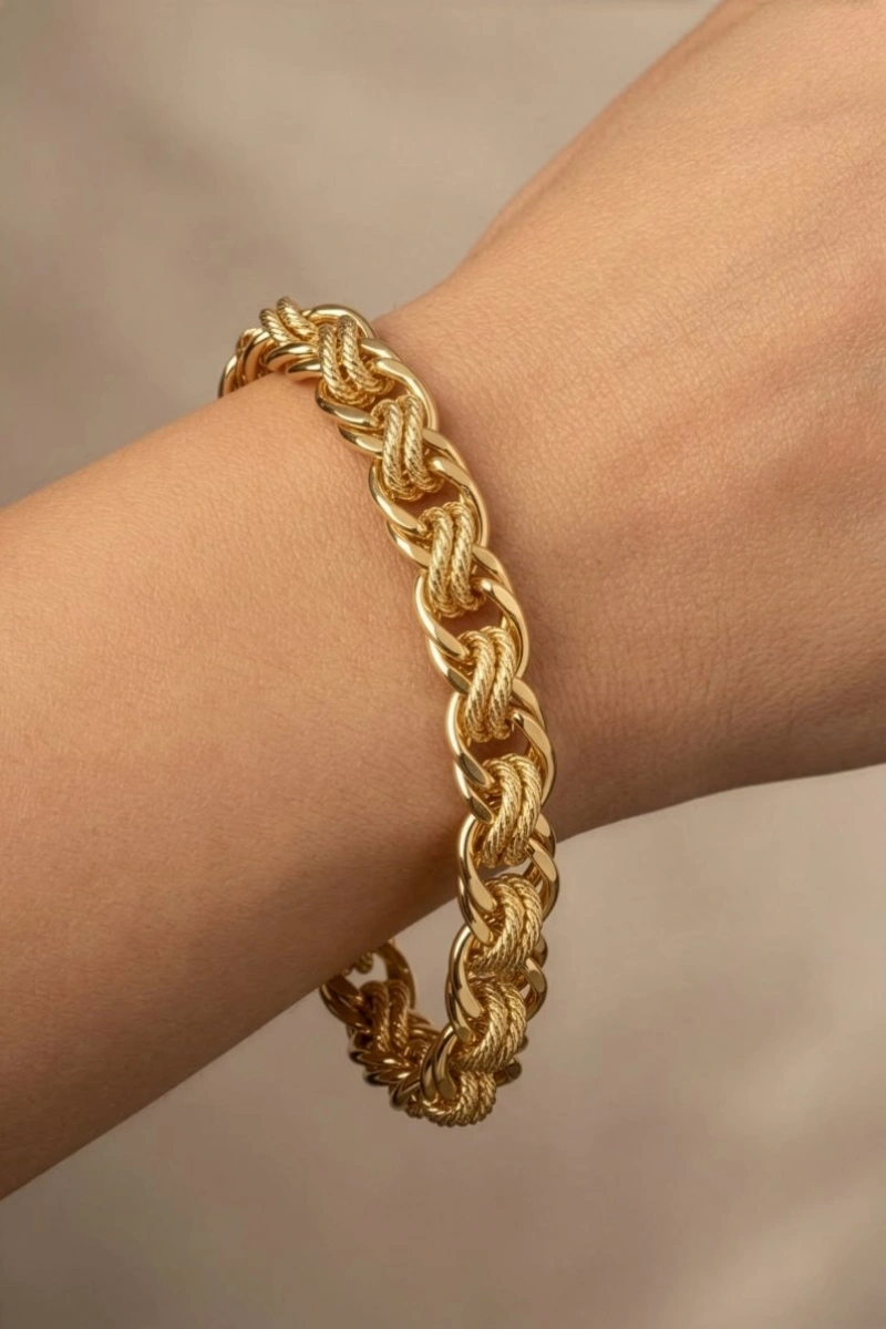 Kalın S Model Gold Altın Kaplama Bileklik