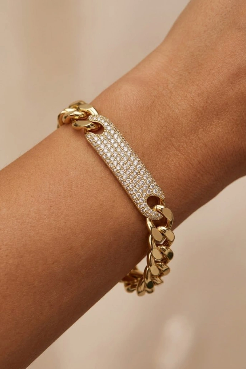Plaka Model Gold Altın Kaplama Bileklik