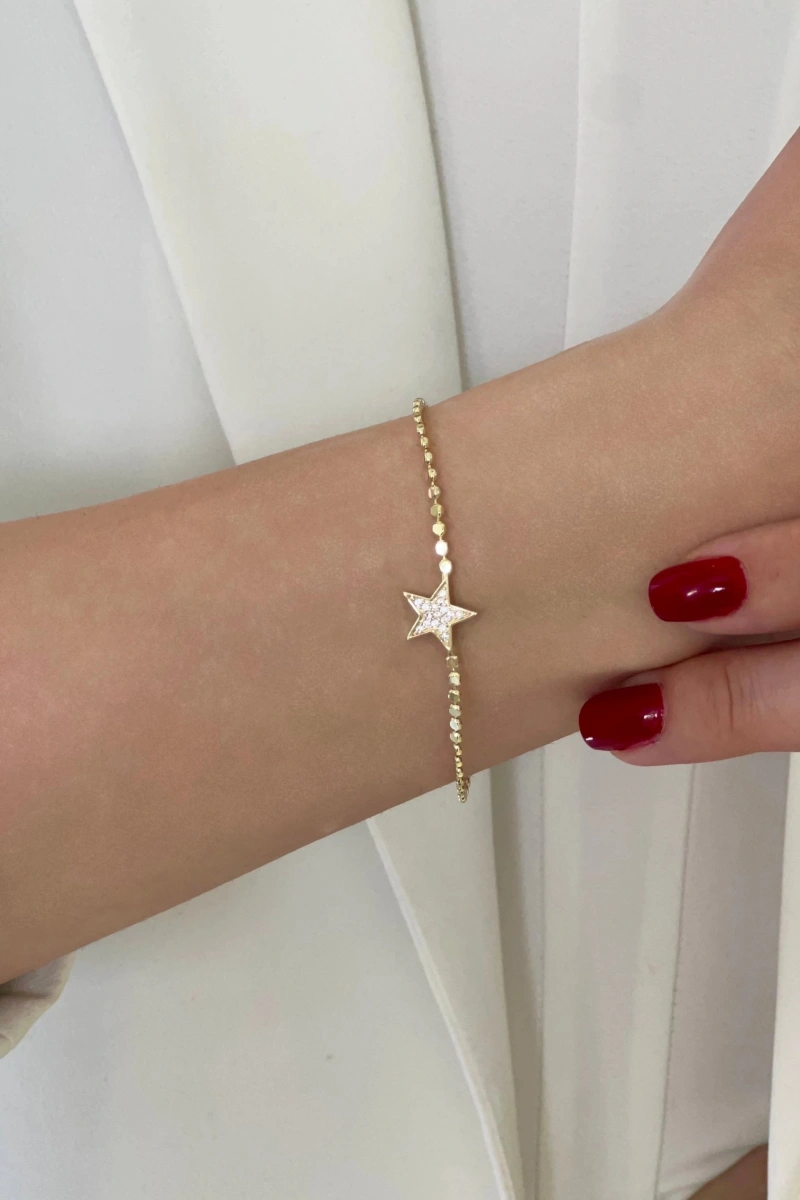 Pul Model Işıl Yıldız Detay Gold Altın Kaplama Bileklik