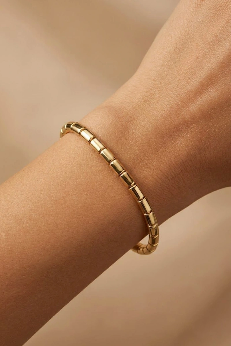 Düz Dikdörtgen Model Gold Altın Kaplama Bileklik