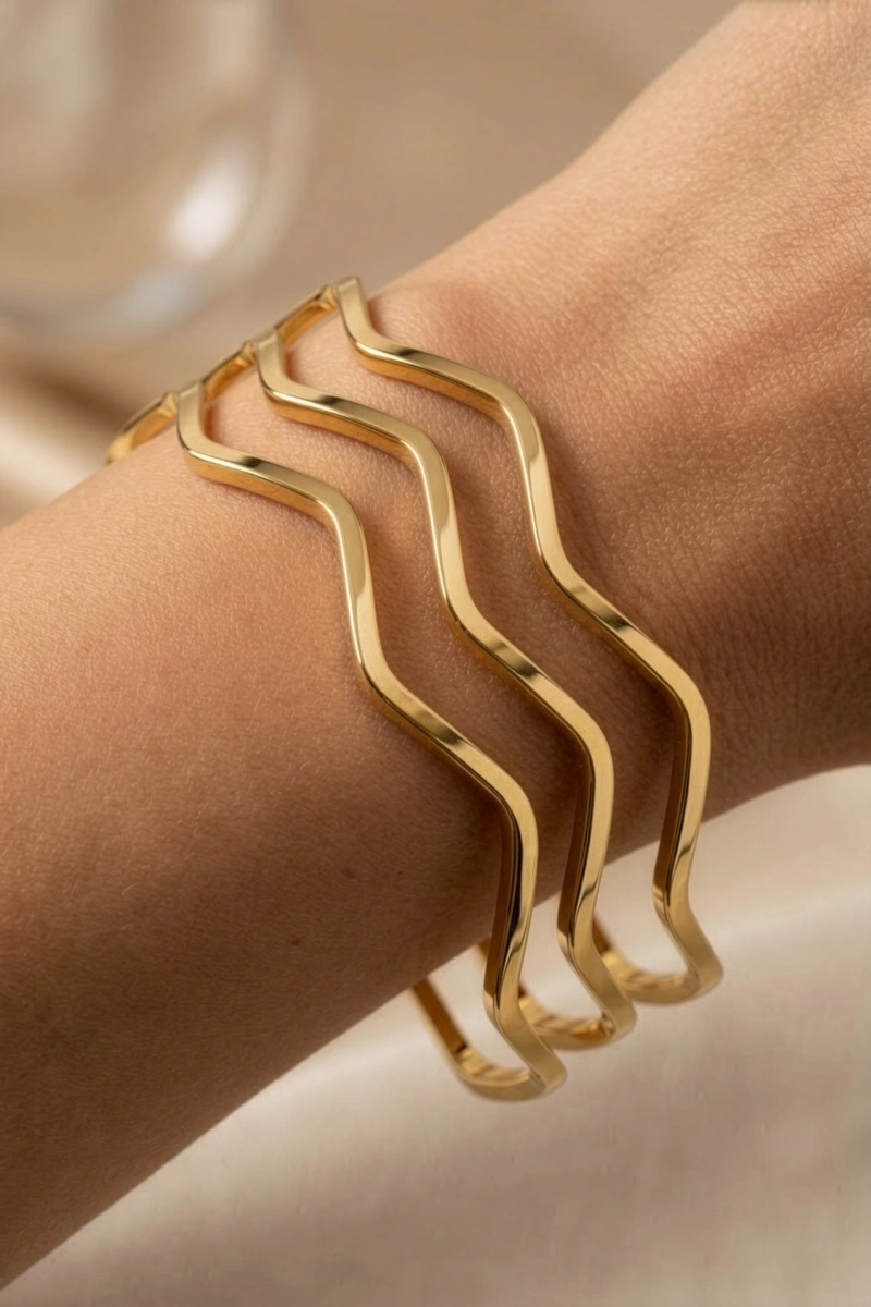 Üçlü Zikzak Ajda Model Gold Altın Kaplama Bileklik