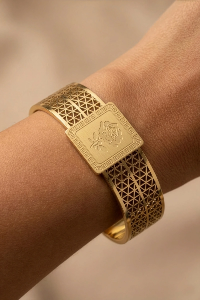 Rose Serisi Kalın Model Gold Altın Kaplama Bileklik
