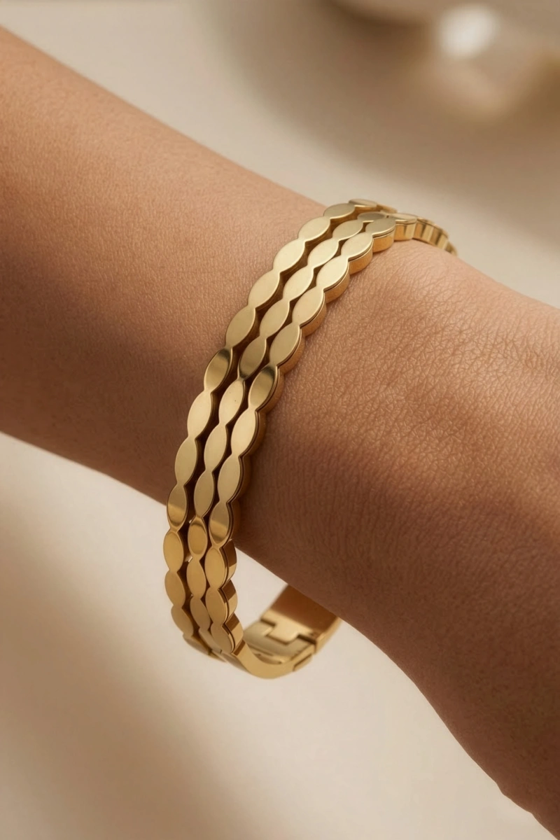 Oval Sıralı Halka Model Gold Altın Kaplama Bileklik