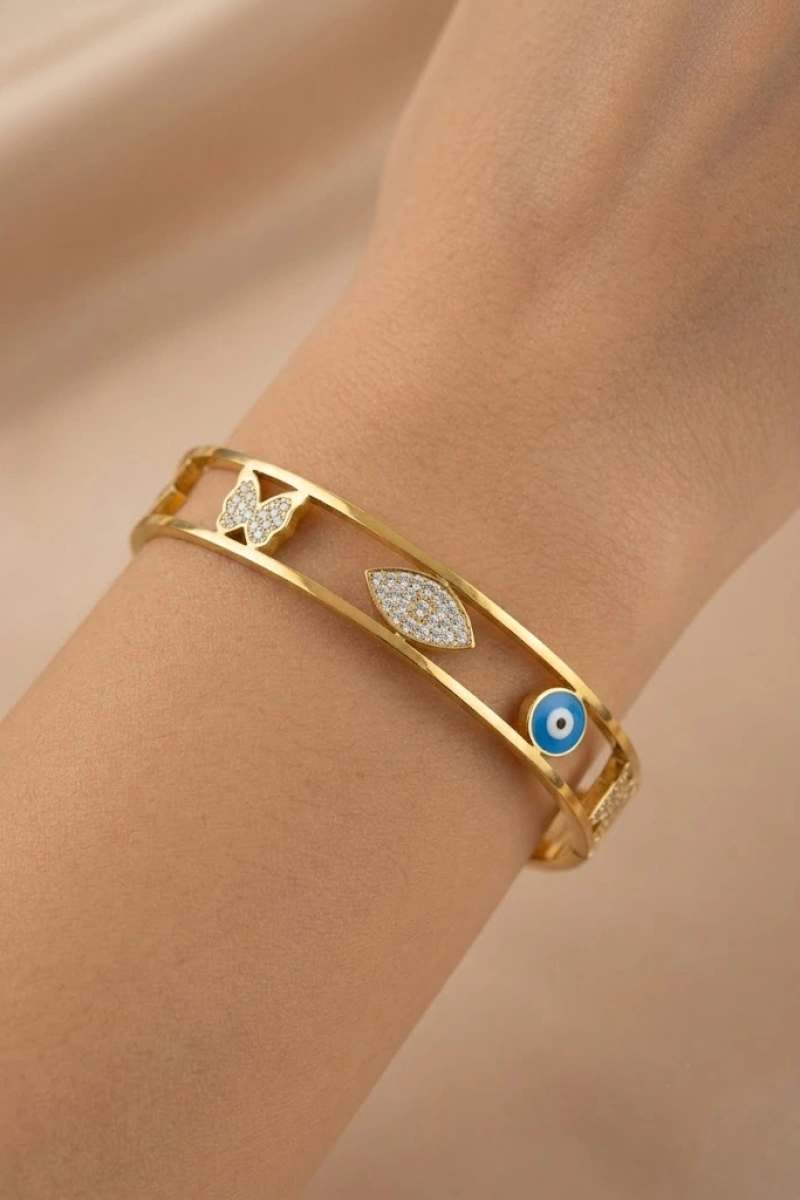 Taşlı Göz Model Gold Altın Kaplama Bileklik