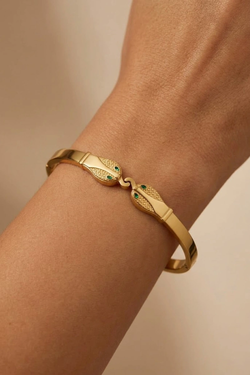 Yılan Model Kilit Gold Altın Kaplama Bileklik