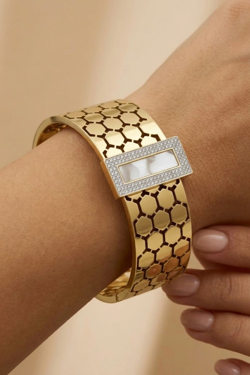 Mermer Taş Model Gold Altın Kaplama Bileklik