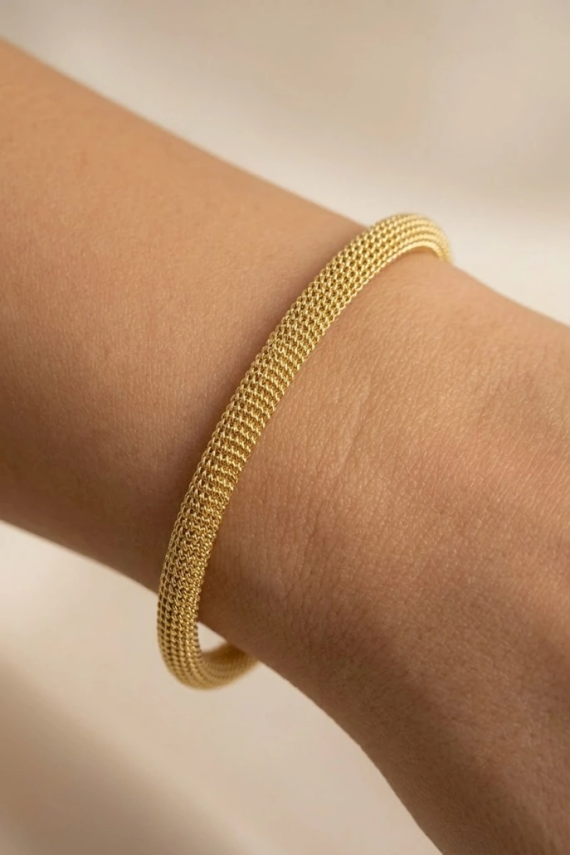 Açık Hasır Model Gold Altın Kaplama Çelik Bileklik