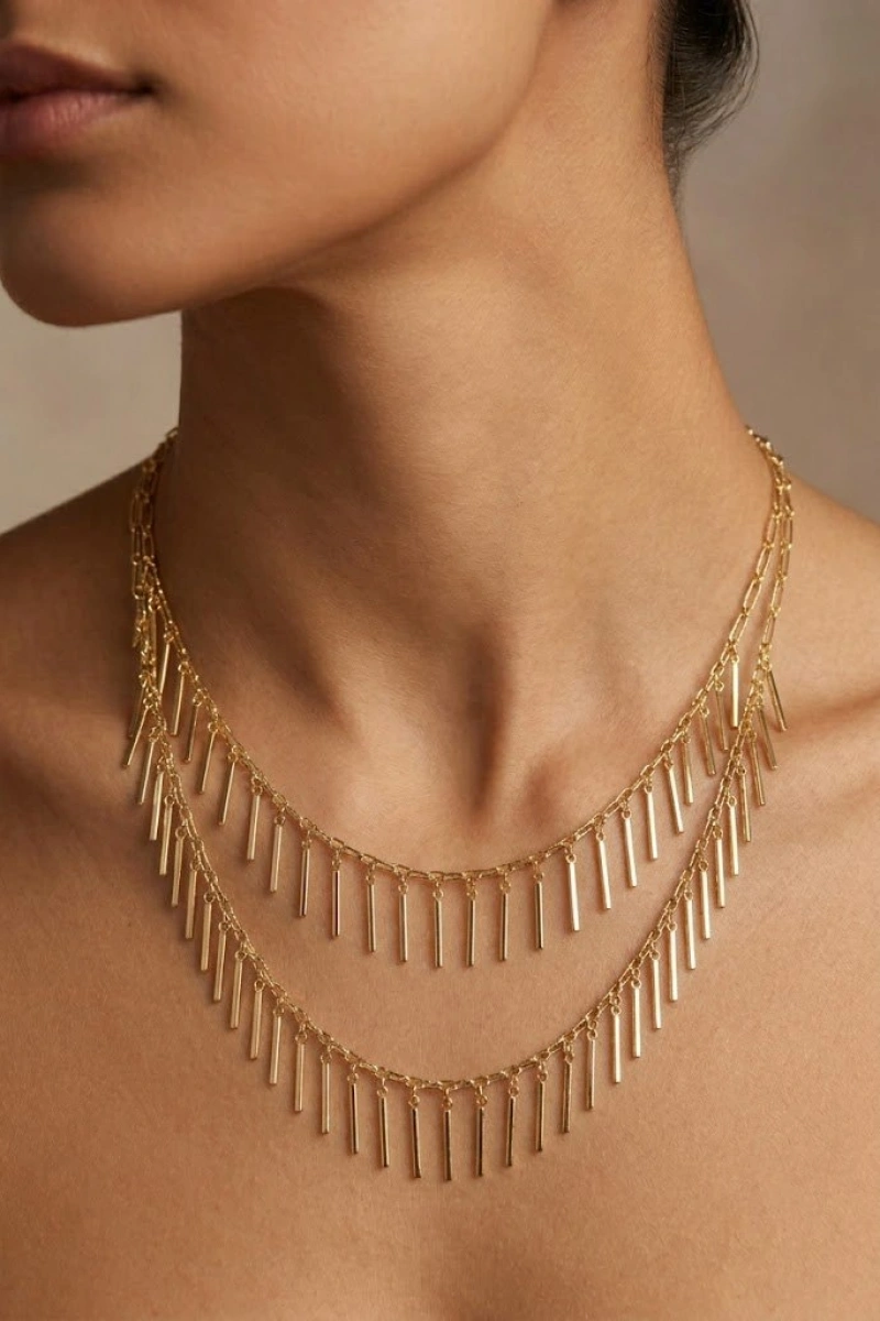 Desenli Çubuk Model Gold Altın Kaplama Kolye