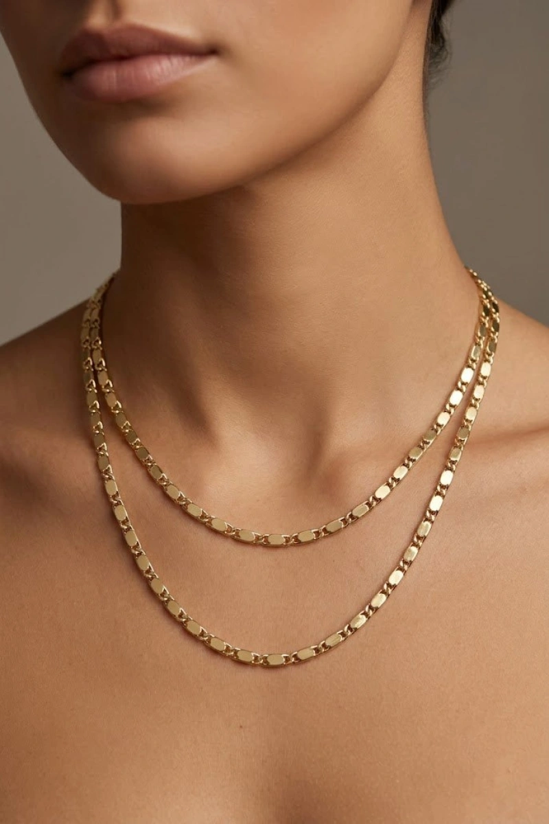 Oval Arpa Çift Sıra Model Gold Altın Kaplama Kolye