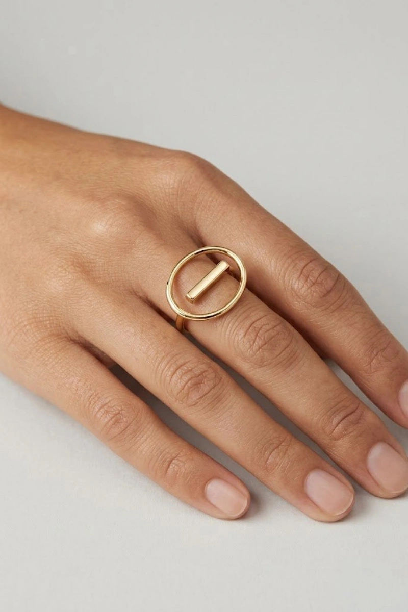 Çizgi Model Gold Altın Kaplama Yüzük
