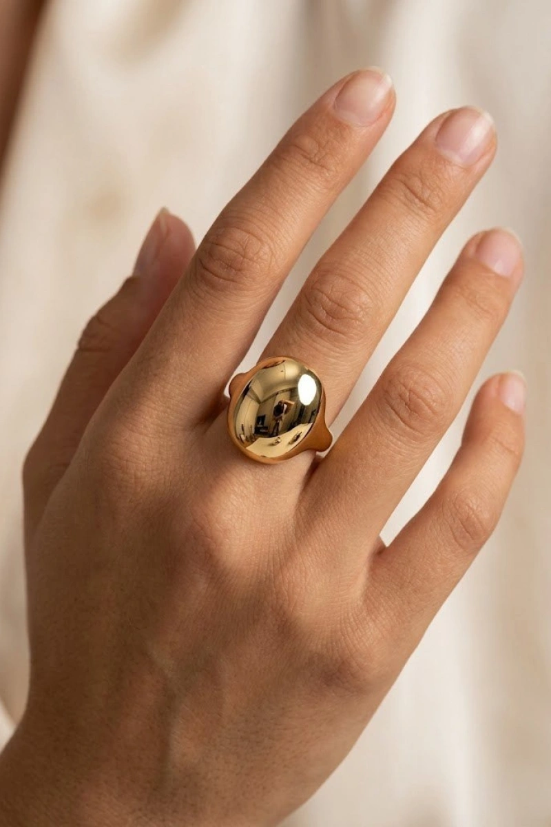Oval Model Gold Altın Kaplama Yüzük