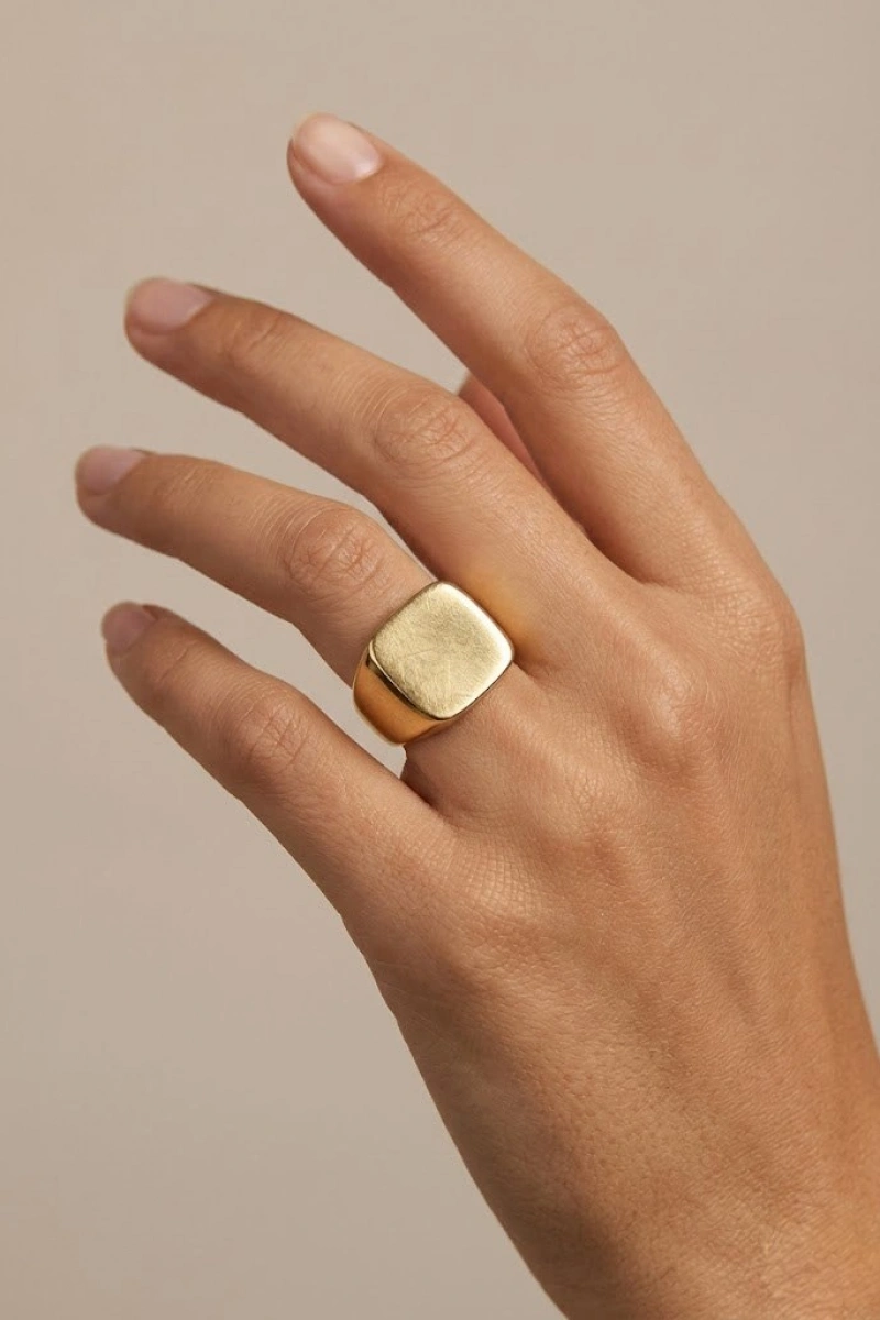 Kare Model Gold Altın Kaplama Yüzük